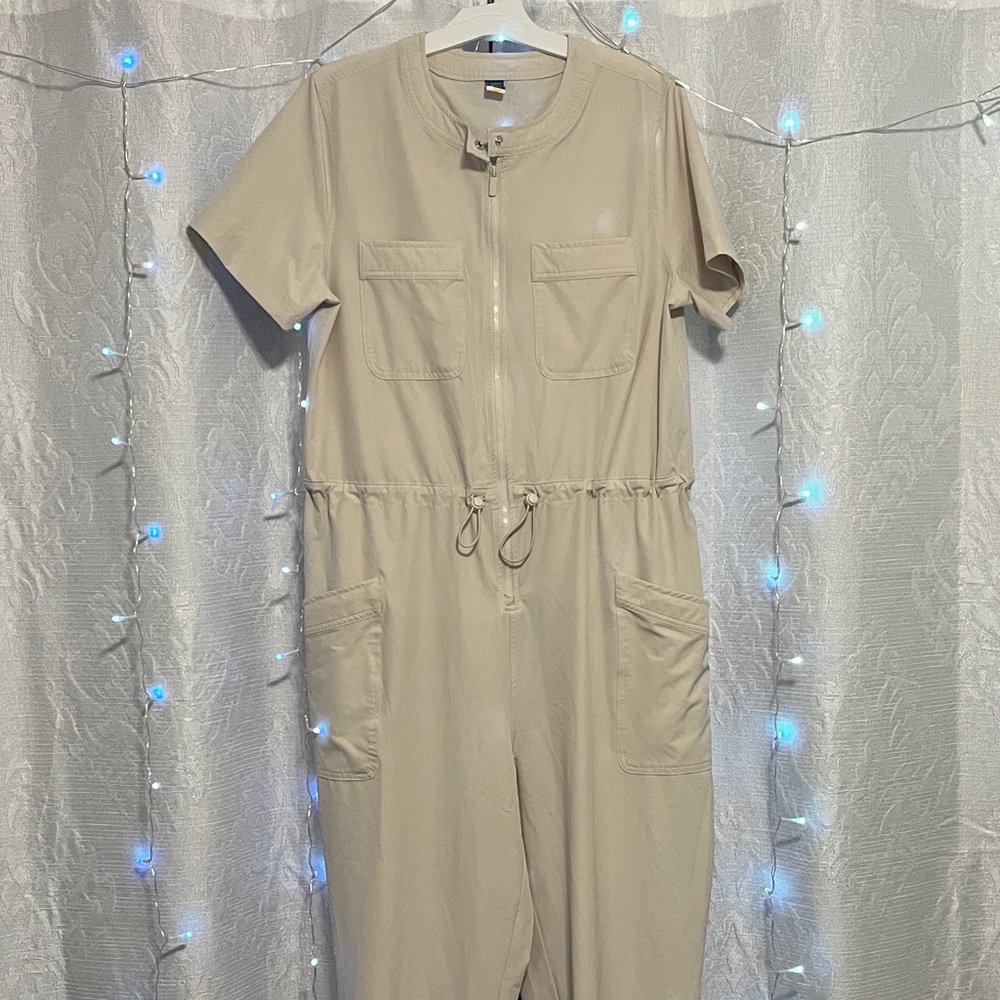 Beige Short Sleeve Jumpsuit